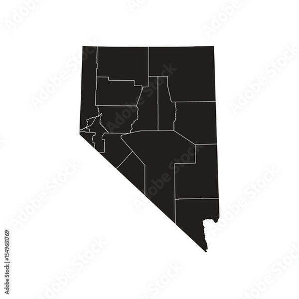 Obraz Nevada Black Administrative Outline Map