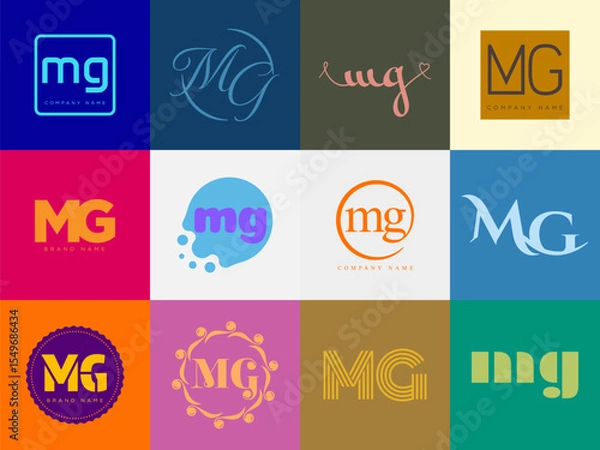 Fototapeta MG logo company template. Letter m and g logotype. Set different classic serif lettering and modern bold text with design elements. Initial font typography.