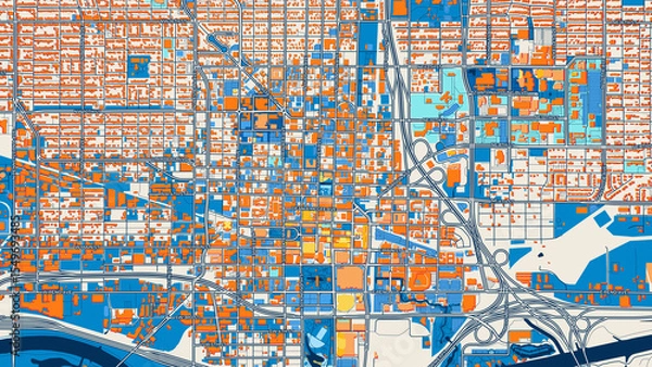 Fototapeta Colorful Oklahoma City Street Map with Labels and Buildings