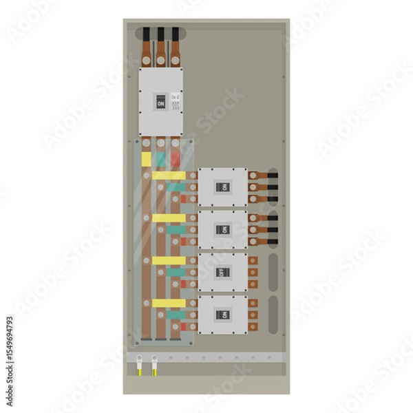 Obraz Industrial electrical distribution panel with circuit breakers and copper bus bars