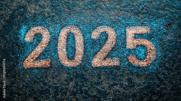 Obraz Open road with large "2025" text and arrow pointing to the horizon,symbolizing future goals, personal growth,success journey,positive vision for the new year.Banner,copy space for motivational design