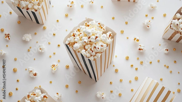 Obraz striped popcorn box, classic cinema snack concept.banner, copy space, mockup