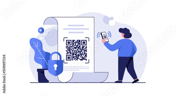 Obraz Digital security concept with qr code verification for modern privacy design vector illustration