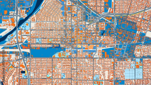 Fototapeta Colorful Bakersfield Street Map with Labels and Buildings