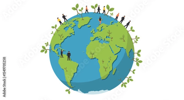 Obraz Global unity and environmental awareness: people and nature on earth vector illustration