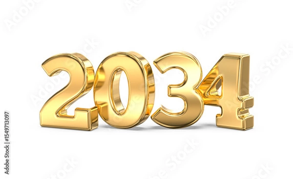 Obraz Golden Metallic 2034 Year 3D Render