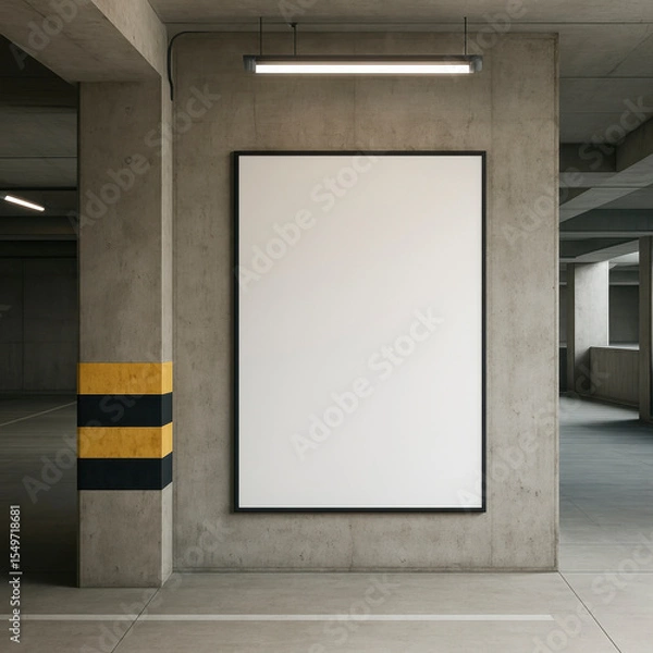 Obraz Blank Vertical Frame in Urban Parking Garage Under Modern Lighting