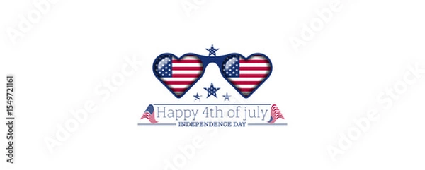 Fototapeta Abstract 3d eyeglasses usa flag, heart american flag sunglasses, independence day text vector illustration. Usa freedom flag glasses to use for 4th july independence day, memorial day projects. 