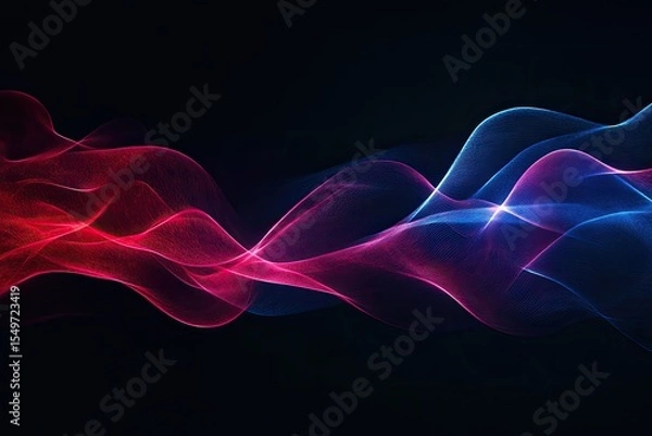 Obraz Abstract digital wave design with vibrant pink and blue lines on dark background