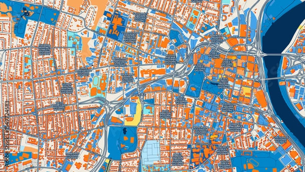 Fototapeta Colorful Hartford Street Map with Labels and Buildings