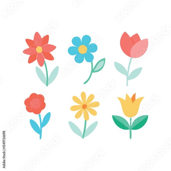 Obraz Set of flowers vector illustration, colorful floral collection, spring garden plants, decorative botanical