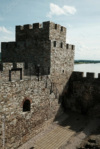 Obraz Medieval stone walls and ruins of Ram Fortress under a bright sky in Serbia. A popular tourist destination