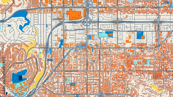Fototapeta Colorful El Cajon Street Map with Labels and Buildings