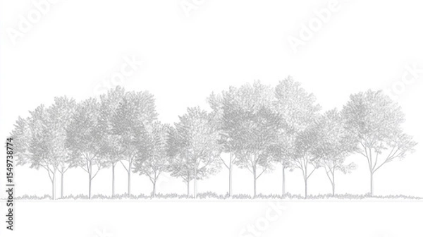 Obraz Detailed minimal vector line art of wetland forest trees shown in side elevation, suitable for architectural and landscape section drawings