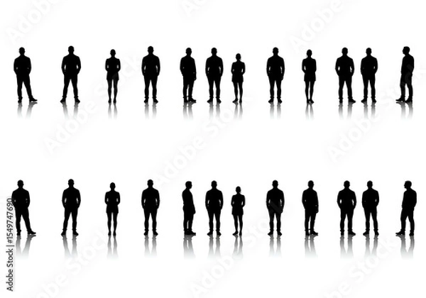Fototapeta Silhouettes of people standing isolated on white background