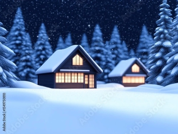 Obraz Snowy Night Cabin Scene