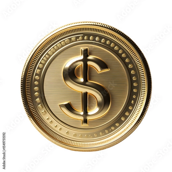 Obraz gold coin with dollar sign 3d icon in cartoon plastic style minimal isolated on transparent white background, clipping path