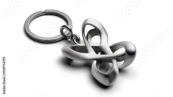 Fototapeta Elegant silver keychain featuring a unique, abstract design on a white background