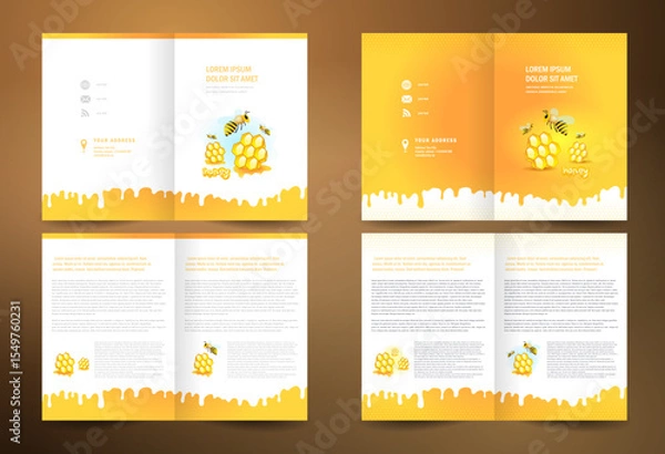 Obraz Honey Brochure folder set, mead bee honeycomb element yellow color