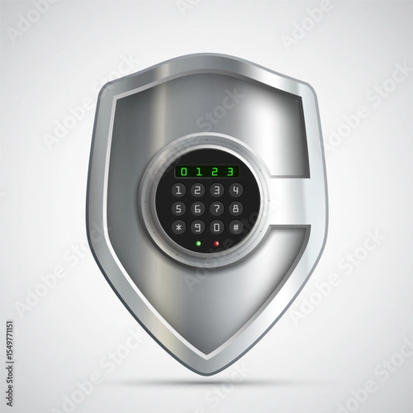 Obraz Metal shield safe with a coded lock. Isolated on white background. Vector illustration