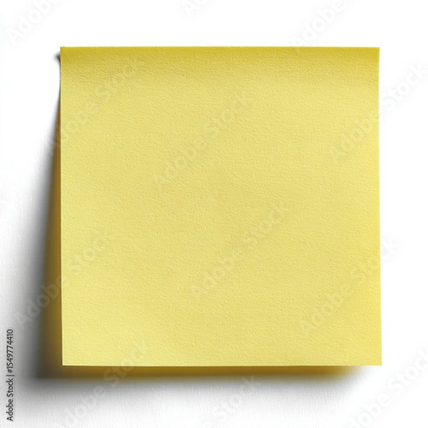 Fototapeta Blank yellow sticky note on white background, perfect for reminders and notes, evokes sense of organization and creativity
