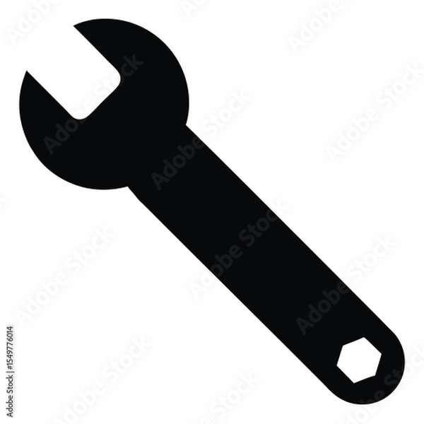 Fototapeta Black silhouette wrench tool icon perfect for mechanical service, repair logos, garage branding, hardware tools concept, vector illustrations, and industrial or engineering-related graphics.