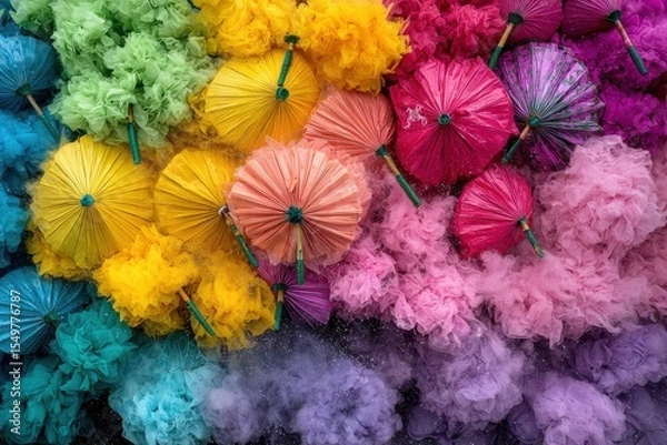 Fototapeta Colorful Umbrellas with Vibrant Tulle in Artistic Arrangement