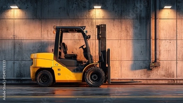 Fototapeta Industrial forklift in side view, showcasing robust machinery design and functional efficiency