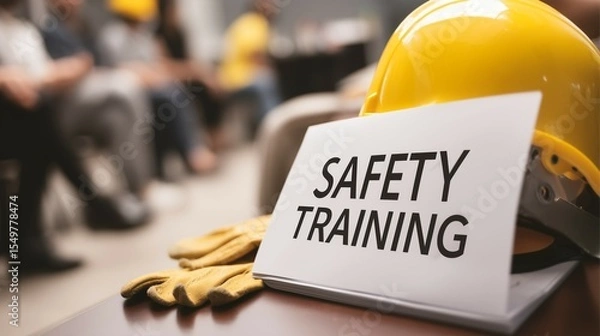 Fototapeta Worker safety training session conducted during on site operations for accident prevention awareness and occupational risk	