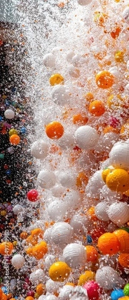 Fototapeta Colorful Foam Explosion with Balls in a Vibrant Environment