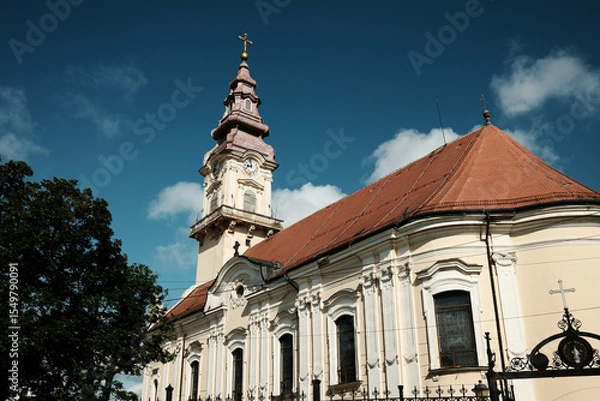 Obraz Serbian Orthodox church in Vrsac with baroque architecture and a tall steeple.