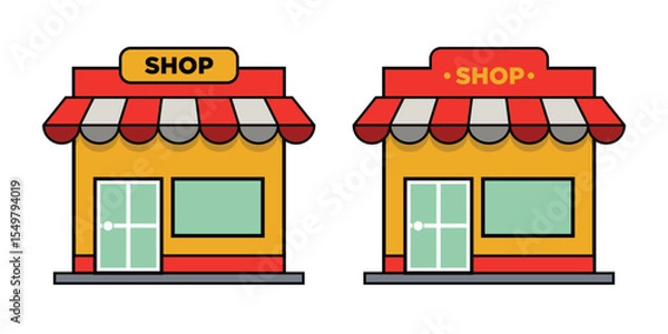 Obraz Set of flat vector Store buildings or Shop Building. Exterior store facade icon isolated on white background