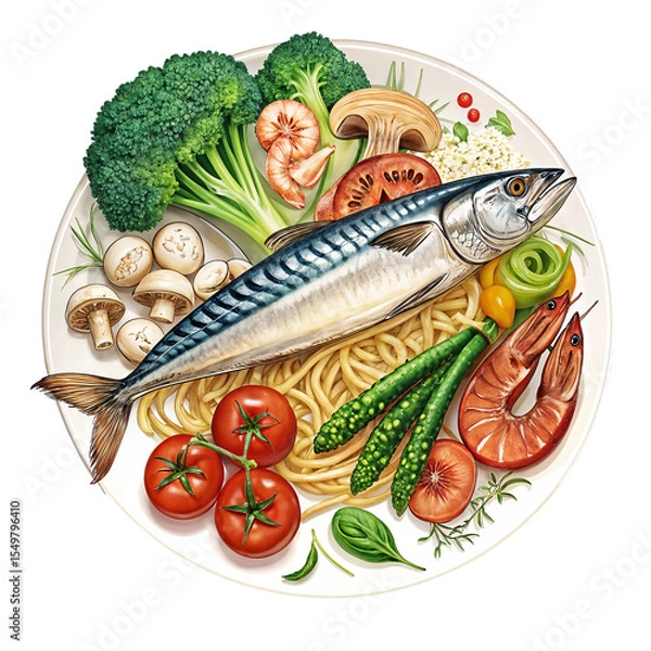 Fototapeta Fish or seafood flat icon on a plate, isolated on transparent background