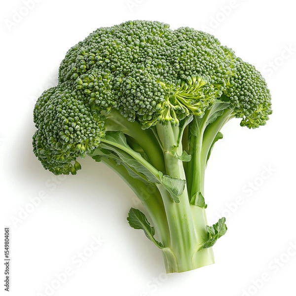Obraz Fresh green broccoli floret with stalk and leaves isolated on white background