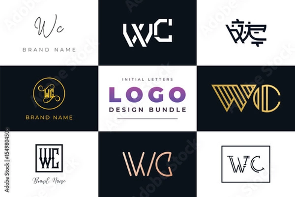 Fototapeta Initial letters WC Logo Design Bundle