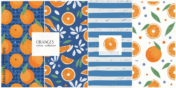 Fototapeta Orange Citrus Collection with Seamless Patterns and Fresh Fruit Designs