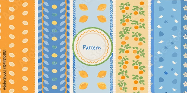 Fototapeta Cheerful and Colorful Citrus Fruit and Floral Pattern Design