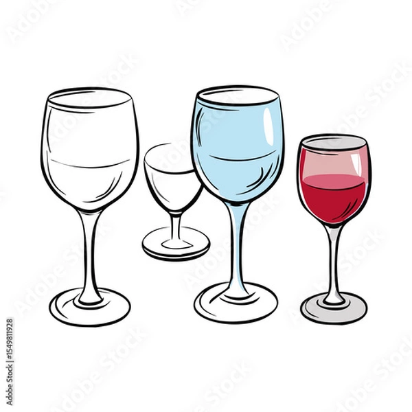 Fototapeta Realistic Wine Glass Icons Transparent 3D Vector Graphics