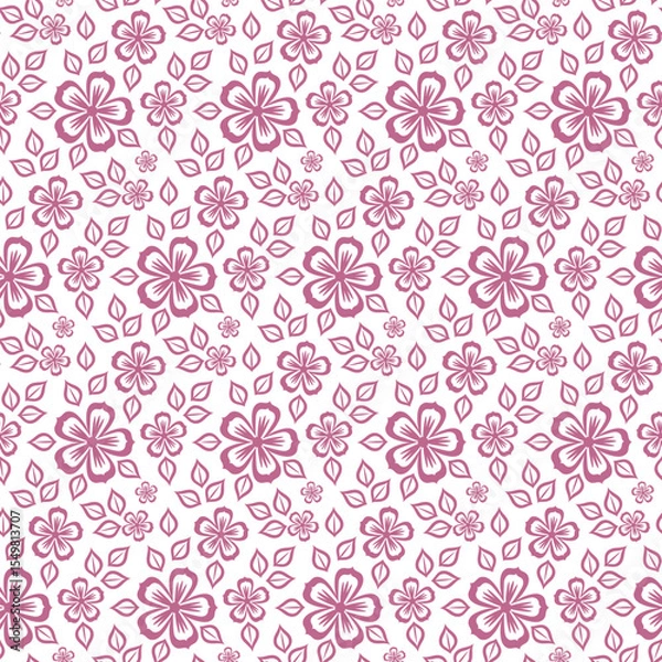 Fototapeta Vector seamless floral pattern. Pink flowers on white background