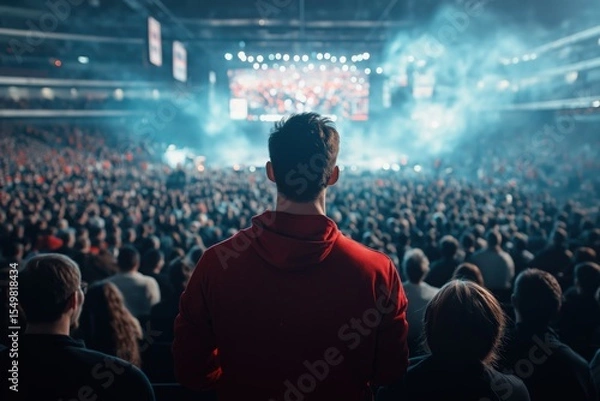 Obraz Crowd gathers at a music concert with a vibrant and lively atmosphere