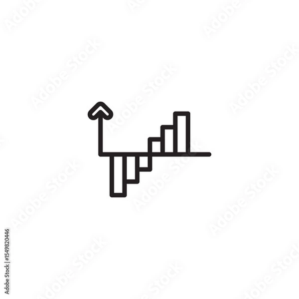 Obraz A minimalist line art icon illustrates a bar chart showing an upward trend. Four bars gradually increase in height from left to right, culminating in an arrow pointing upwards from the last bar.