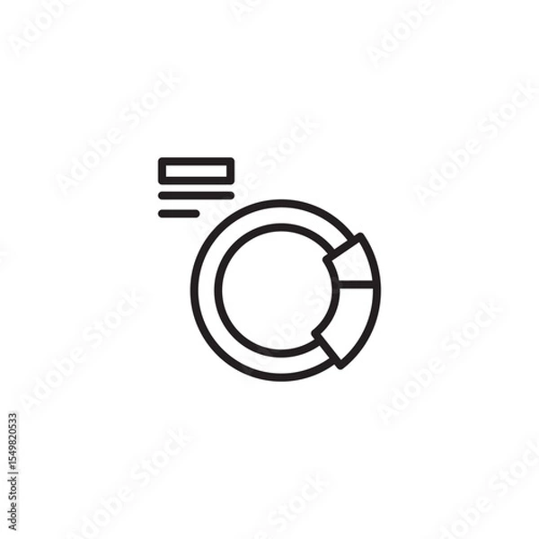 Fototapeta A clean line art icon features a donut chart with one segment highlighted, positioned next to a minimalist representation of horizontal bars. This suggests the visualization.