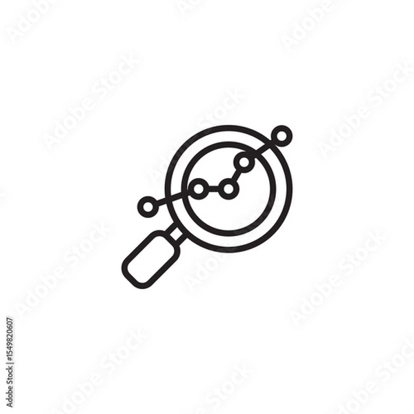 Fototapeta A minimalist line art icon features a magnifying glass examining a connected network of dots, resembling a data plot.