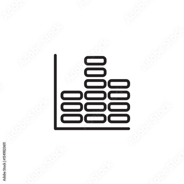 Fototapeta A simple line art icon depicts a bar chart where each bar is composed of stacked, rounded rectangular segments with internal lines. It resembles an equalizer.
