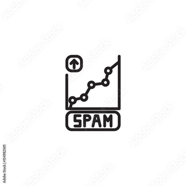 Fototapeta A line art icon depicts a graph with an upward trend, marked by connected dots. Below the graph, a rectangle labeled "SPAM" suggests an increase in unwanted content. 