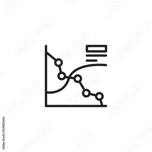 Fototapeta A line art icon features a fluctuating line graph with connected dots, illustrating a complex trend. A separate icon of horizontal lines representing a list.