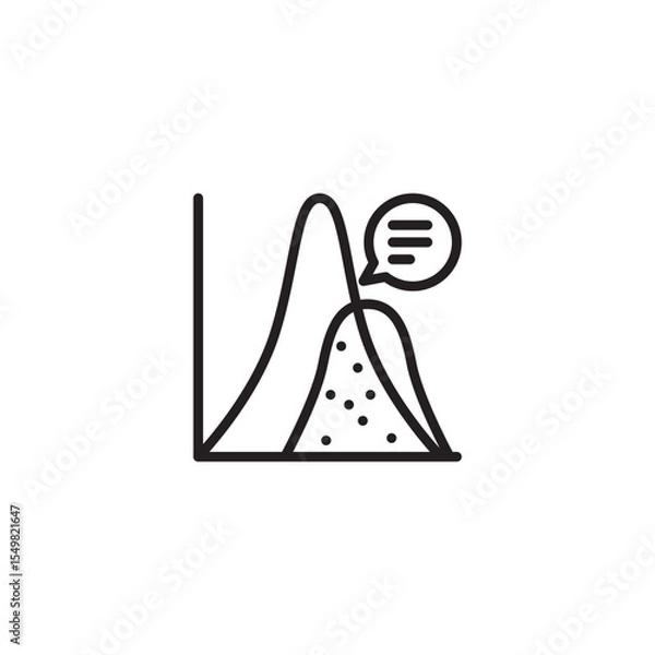 Fototapeta A line art icon features two overlapping bell curves on a graph, one with a speckled fill. 