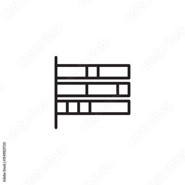 Obraz A simple line art icon depicts a horizontal bar chart with three bars of varying lengths. Each bar is segmented into smaller rectangles, indicating subcategories.