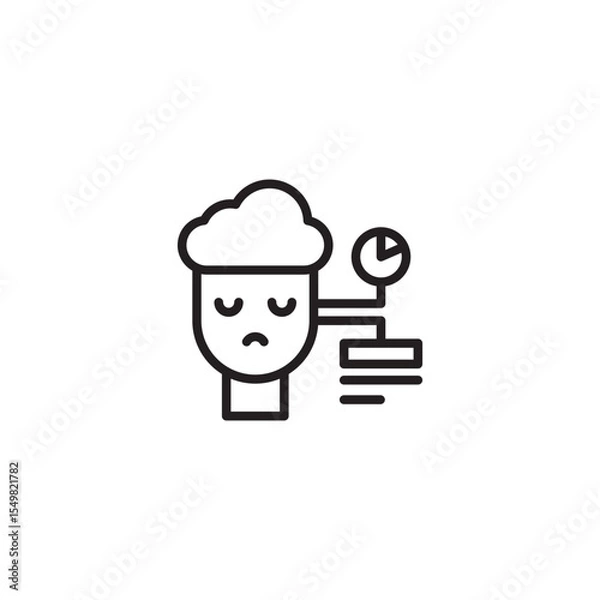 Fototapeta A line art icon shows a stylized head with a cloud on top, indicating thoughts or cloud computing. 