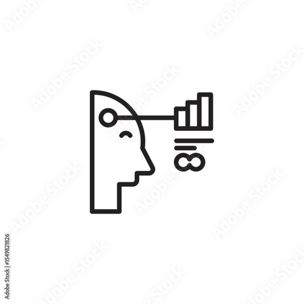 Obraz A line art icon of a stylized head in profile, with a connected circle on the forehead representing thought or data input.